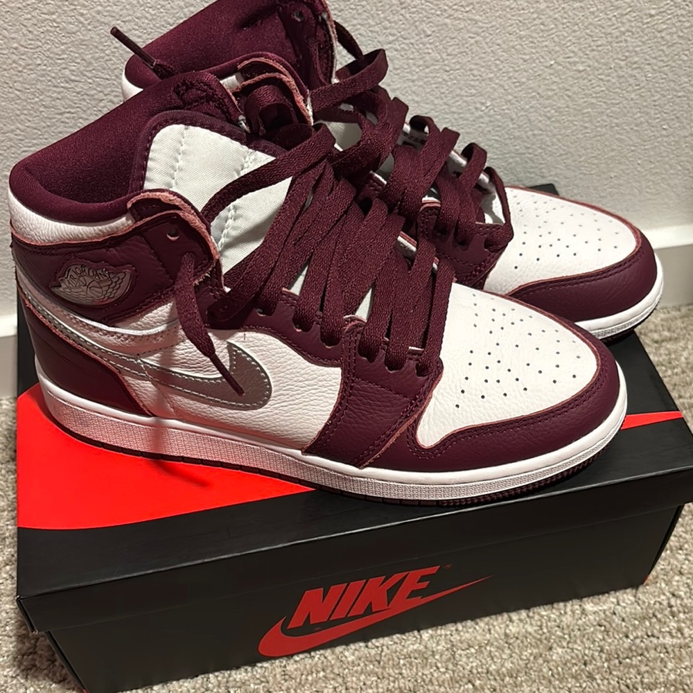 Nike Air Jordan 1 High Maroon and White Sneakers